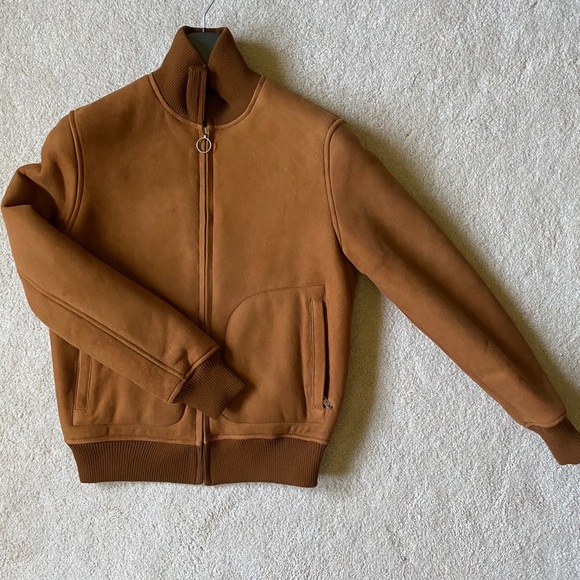 Sandro cognac leather shearling bomber jacket - Picture 2 of 7